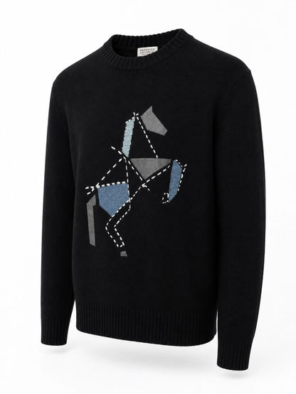 HERMES Siyah Kazak – Modern Kesim, Minimal Tasarım, Logo Detaylı (Erkek)