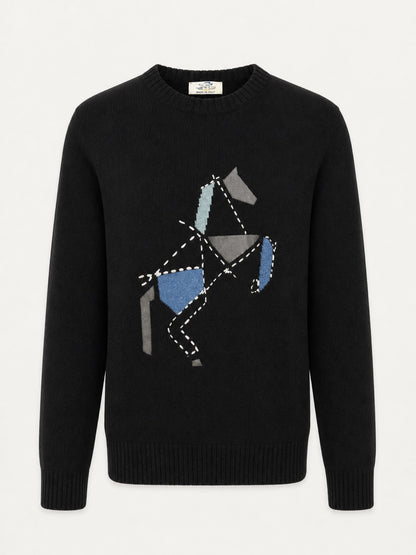 HERMES Siyah Kazak – Modern Kesim, Minimal Tasarım, Logo Detaylı (Erkek)